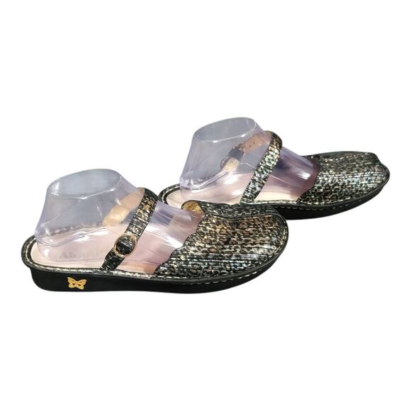 Alegria By PG Lite Tuscany Metallic Leopard Print Stripe Sandals Sz 41W EU/10 US - Picture 2 of 11